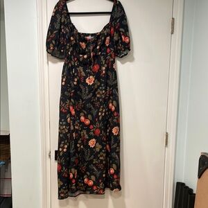 Cider Red and Orange Puff Sleeve Midi Sundress